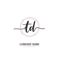TD Initial handwriting and signature logo design with circle. Beautiful design handwritten logo for fashion, team, wedding, luxury logo. vector