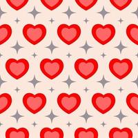 Groovy hearts shape seamless pattern. Retro square banner with red harts and gray stars on a beige background vector