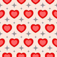 Groovy hearts shape seamless pattern. Retro square banner with red harts and gray stars on a beige background vector