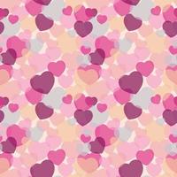corazones de colores de patrones sin fisuras. fondo rosa, beige y morado para textiles, papel de envolver, diseño web y redes sociales. amor, concepto romántico. vector