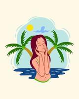 Beautiful Girl is Happy on the Beach Vector Illustration Design