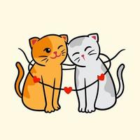 Cute Cats Love each other in the Valentine Day Vector Illustration