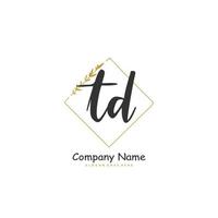 TD Initial handwriting and signature logo design with circle. Beautiful design handwritten logo for fashion, team, wedding, luxury logo. vector