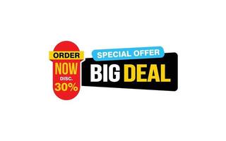 30 Percent BIG DEAL offer, clearance, promotion banner layout with sticker style.