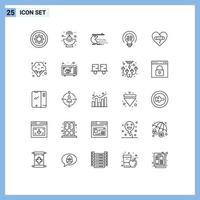 Stock Vector Icon Pack of 25 Line Signs and Symbols for emotions bulb computer light data Editable Vector Design Elements