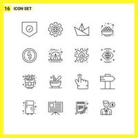 Set of 16 Commercial Outlines pack for devices sweet gear sugar bowl Editable Vector Design Elements