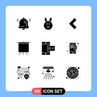 Modern Set of 9 Solid Glyphs Pictograph of notification profile left chalk mobile Editable Vector Design Elements