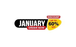 60 Percent JANUARY discount offer, clearance, promotion banner layout with sticker style. vector