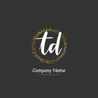 TD Initial handwriting and signature logo design with circle. Beautiful design handwritten logo for fashion, team, wedding, luxury logo. vector