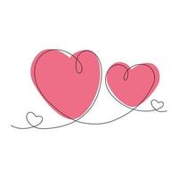 Continuous line Hand drawn hearts on background two hearts in trendy shades. Happy Valentines day. vector