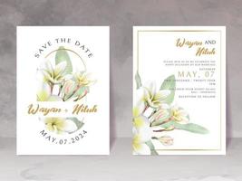 wedding invitation with beautiful watercolor of plumeria vector