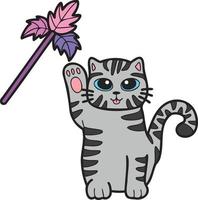 Hand Drawn striped cat playing with toys illustration in doodle style vector