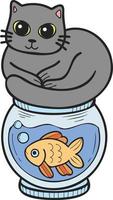 Hand Drawn cat on Fish Bowl illustration in doodle style vector