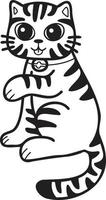 Hand Drawn Maneki Neko or lucky striped cat illustration in doodle style vector