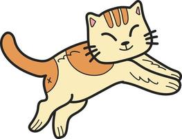 Hand Drawn jumping striped cat illustration in doodle style vector