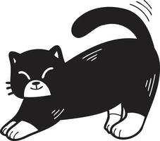 gato dibujado a mano estirando ilustración en estilo garabato vector