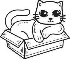 gato dibujado a mano en la ilustración de la caja en estilo garabato vector