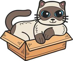 Hand Drawn cat in box illustration in doodle style vector