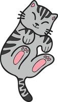 Hand Drawn Sleeping striped cat showing belly illustration in doodle style vector