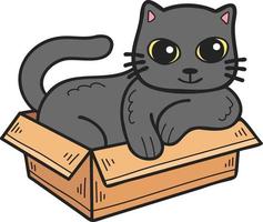 Hand Drawn cat in box illustration in doodle style vector