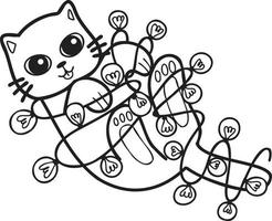 Hand Drawn cat playing with light bulb illustration in doodle style vector