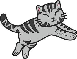 Hand Drawn jumping striped cat illustration in doodle style vector