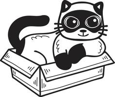 gato dibujado a mano en la ilustración de la caja en estilo garabato vector