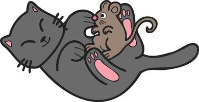 Hand Drawn cat and mouse illustration in doodle style vector
