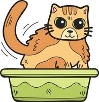 gato rayado dibujado a mano con ilustración de bandeja en estilo garabato vector