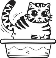 Hand Drawn striped cat with tray illustration in doodle style vector