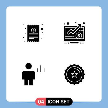 4 Universal Solid Glyphs Set for Web and Mobile Applications bill avatar finance up graph Editable Vector Design Elements