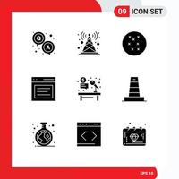 Set of 9 Modern UI Icons Symbols Signs for desk microphone radio antenna user interface Editable Vector Design Elements