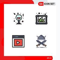 Mobile Interface Filledline Flat Color Set of 4 Pictograms of wine communication night art interface Editable Vector Design Elements