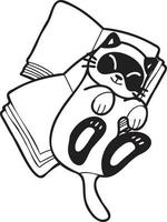 Hand Drawn cat lying on stack of books illustration in doodle style vector