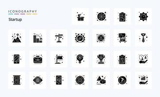 paquete de iconos de 25 glifos sólidos de inicio vector