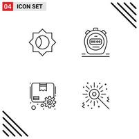 Group of 4 Modern Filledline Flat Colors Set for basic gear timer box bengal fire Editable Vector Design Elements