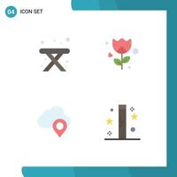 Modern Set of 4 Flat Icons and symbols such as camping marker flower cloud day Editable Vector Design Elements