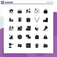 Group of 25 Modern Solid Glyphs Set for apple management work place income business Editable Vector Design Elements