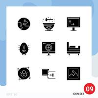 Universal Icon Symbols Group of 9 Modern Solid Glyphs of recovery hospital width computer happy Editable Vector Design Elements