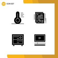 Set of 4 Commercial Solid Glyphs pack for medical work chart report player Editable Vector Design Elements