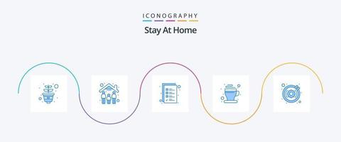 Stay At Home Blue 5 Icon Pack Including lifestyle. hobby. work items. tea. hot vector