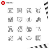 Universal Icon Symbols Group of 16 Modern Outlines of device computer research pattern decoration Editable Vector Design Elements