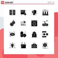 Set of 16 Vector Solid Glyphs on Grid for time smoke capitalist production factory Editable Vector Design Elements