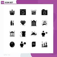 Mobile Interface Solid Glyph Set of 16 Pictograms of eye maskara ui restore folder Editable Vector Design Elements