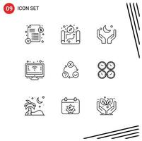 9 Universal Outlines Set for Web and Mobile Applications organization flow moon daily screen Editable Vector Design Elements