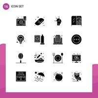 16 User Interface Solid Glyph Pack of modern Signs and Symbols of light bulb user wardrobe furniture Editable Vector Design Elements