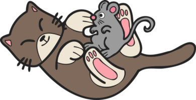 Hand Drawn cat and mouse illustration in doodle style png