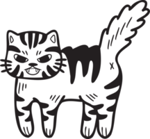 Hand Drawn angry striped cat illustration in doodle style png