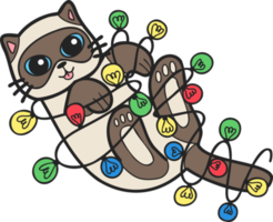 gato desenhado de mão brincando com ilustração de lâmpada no estilo doodle png