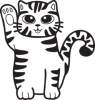 Hand Drawn Maneki Neko or lucky striped cat illustration in doodle style png